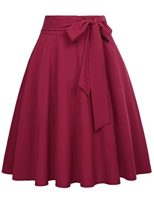 Belle Poque Women's High Waist A-Line Pockets Skirt Skater Flared Midi Skirt