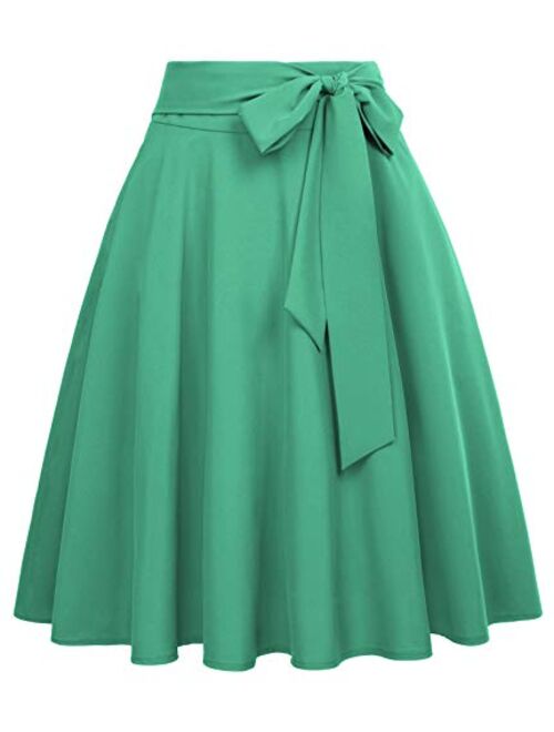 Belle Poque Women's High Waist A-Line Pockets Skirt Skater Flared Midi Skirt