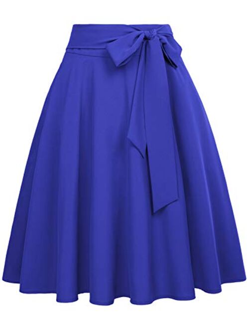 Belle Poque Women's High Waist A-Line Pockets Skirt Skater Flared Midi Skirt