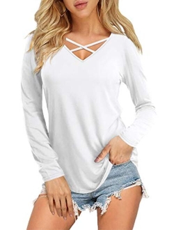 DittyandVibe Women's Short/Long Sleeve V Neck Criss Cross T-Shirt Tops