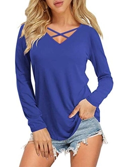 DittyandVibe Women's Short/Long Sleeve V Neck Criss Cross T-Shirt Tops