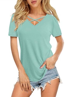 DittyandVibe Women's Short/Long Sleeve V Neck Criss Cross T-Shirt Tops