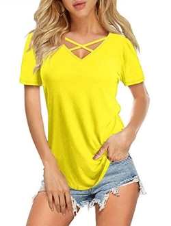 DittyandVibe Women's Short/Long Sleeve V Neck Criss Cross T-Shirt Tops