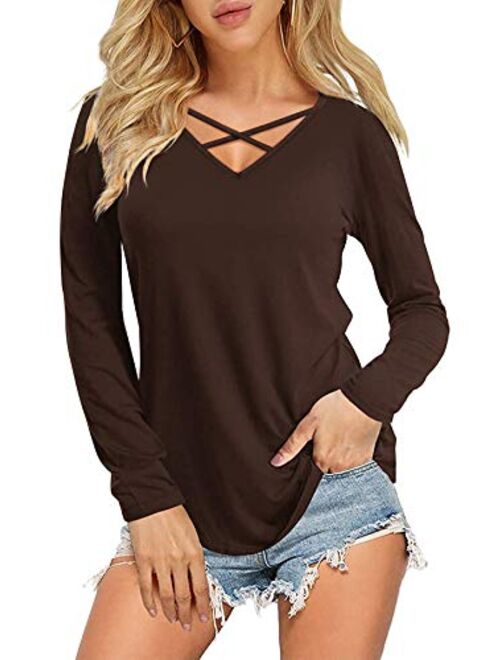 DittyandVibe Women's Short/Long Sleeve V Neck Criss Cross T-Shirt Tops