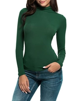 Womens Long Sleeve Mock Turtleneck Stretch Fitted Underscrubs Layer Tee Tops