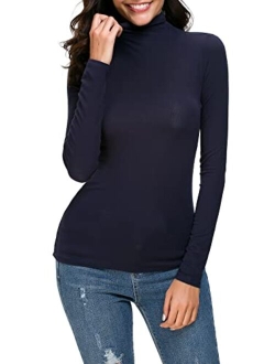 Womens Long Sleeve Mock Turtleneck Stretch Fitted Underscrubs Layer Tee Tops