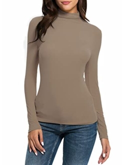 Womens Long Sleeve Mock Turtleneck Stretch Fitted Underscrubs Layer Tee Tops