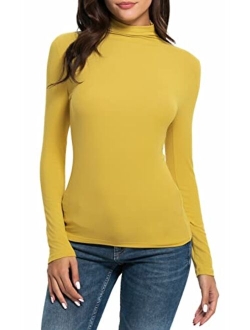 Womens Long Sleeve Mock Turtleneck Stretch Fitted Underscrubs Layer Tee Tops