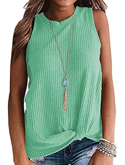 Century Star Women's Casual Tank Top Sleeveless Blouse Twist Knot Waffle Knit Shirts Cute Tops