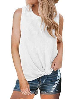 Century Star Women's Casual Tank Top Sleeveless Blouse Twist Knot Waffle Knit Shirts Cute Tops