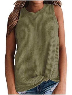 Century Star Women's Casual Tank Top Sleeveless Blouse Twist Knot Waffle Knit Shirts Cute Tops