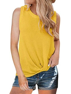 Century Star Women's Casual Tank Top Sleeveless Blouse Twist Knot Waffle Knit Shirts Cute Tops