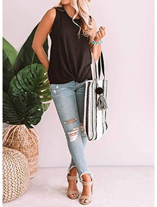 Century Star Women's Casual Tank Top Sleeveless Blouse Twist Knot Waffle Knit Shirts Cute Tops