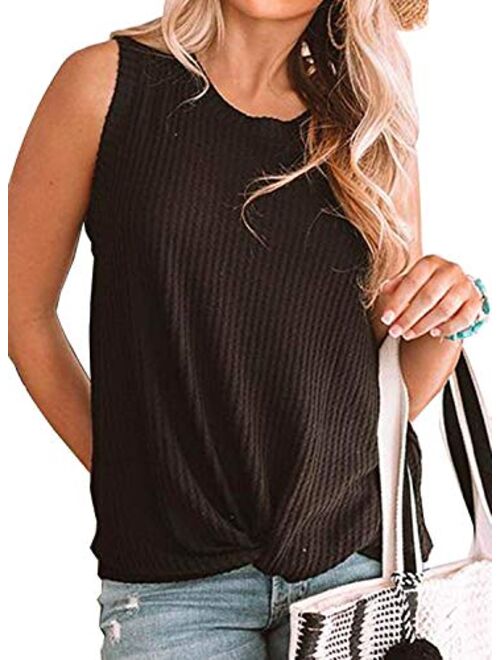 Century Star Women's Casual Tank Top Sleeveless Blouse Twist Knot Waffle Knit Shirts Cute Tops