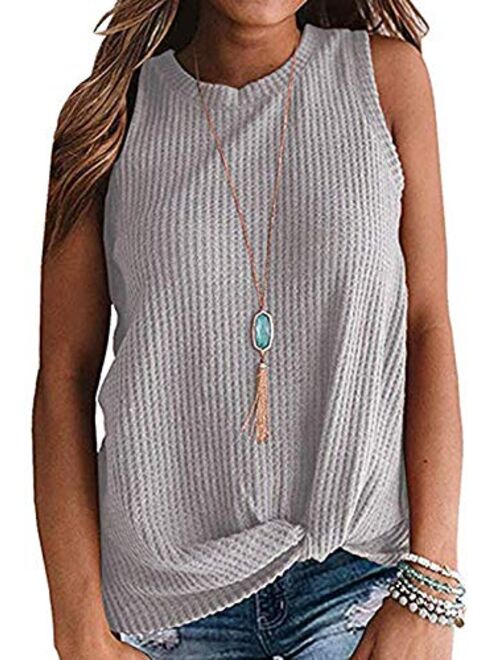 Century Star Women's Casual Tank Top Sleeveless Blouse Twist Knot Waffle Knit Shirts Cute Tops