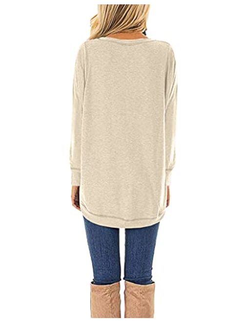 HIYIYEZI Summer Tops for Women Short Sleeve Side Split Casual Loose Tunic Top