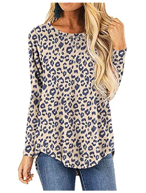 HIYIYEZI Summer Tops for Women Short Sleeve Side Split Casual Loose Tunic Top