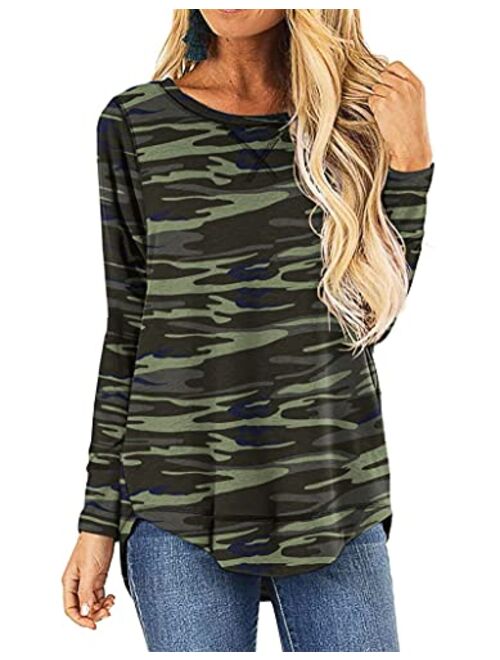 HIYIYEZI Summer Tops for Women Short Sleeve Side Split Casual Loose Tunic Top