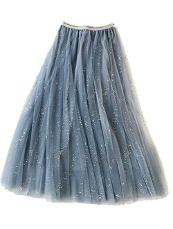 Femiserah Women's Long Rainbow A Line Tulle Tutu Skirts Tiered Skirt Petticoat