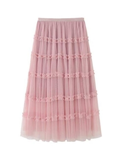 Femiserah Women's Long Rainbow A Line Tulle Tutu Skirts Tiered Skirt Petticoat