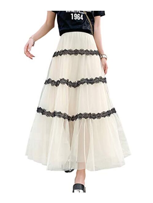 Femiserah Women's Long Rainbow A Line Tulle Tutu Skirts Tiered Skirt Petticoat