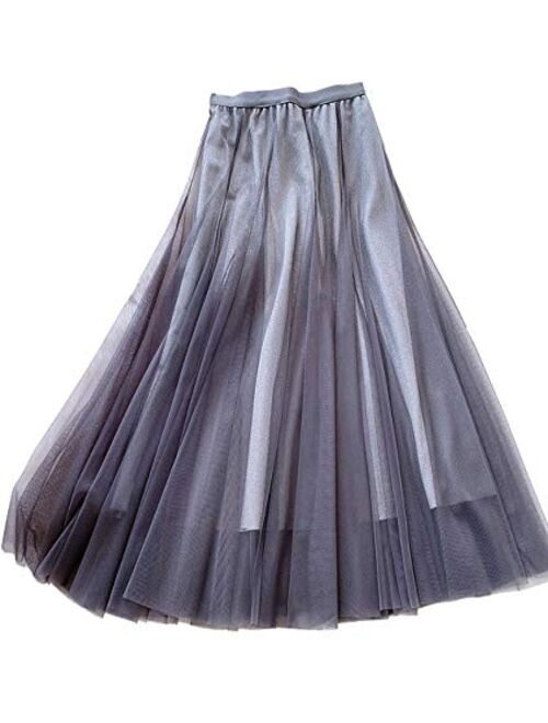 Femiserah Women's Long Rainbow A Line Tulle Tutu Skirts Tiered Skirt Petticoat