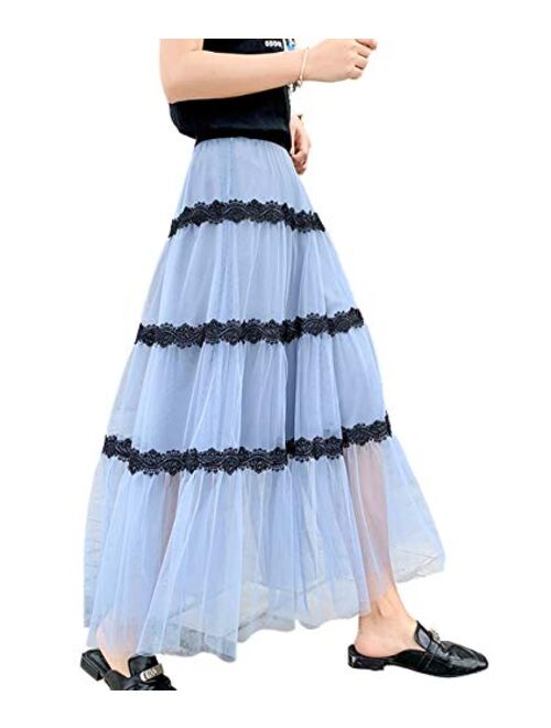 Femiserah Women's Long Rainbow A Line Tulle Tutu Skirts Tiered Skirt Petticoat