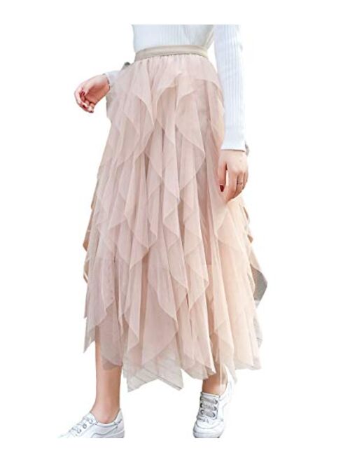 Femiserah Women's Long Rainbow A Line Tulle Tutu Skirts Tiered Skirt Petticoat