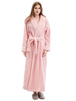 Womens Long Robe Soft Warm Fleece Plush Bathrobe Ladies Sleepwear Pajamas Housecoat Nightgown