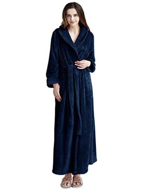 Womens Long Robe Soft Warm Fleece Plush Bathrobe Ladies Sleepwear Pajamas Housecoat Nightgown