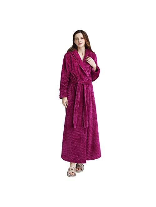 Womens Long Robe Soft Warm Fleece Plush Bathrobe Ladies Sleepwear Pajamas Housecoat Nightgown