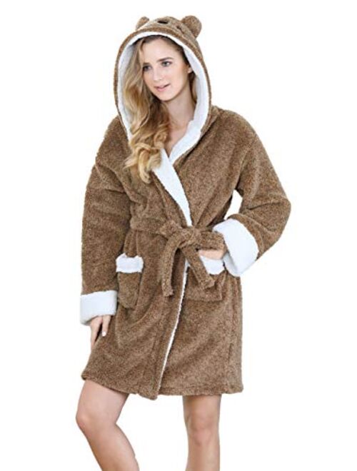 TIMSOPHIA Plush Robes for Womens Bathrobes with Hood Soft Animal Robes Cozy Warm Koala Gifts