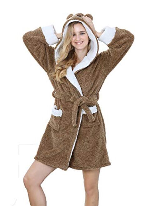 TIMSOPHIA Plush Robes for Womens Bathrobes with Hood Soft Animal Robes Cozy Warm Koala Gifts