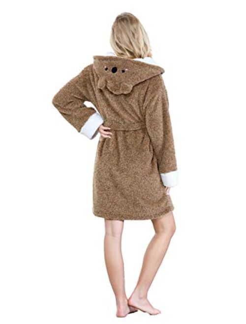 TIMSOPHIA Plush Robes for Womens Bathrobes with Hood Soft Animal Robes Cozy Warm Koala Gifts