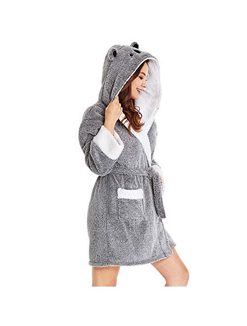 TIMSOPHIA Plush Robes for Womens Bathrobes with Hood Soft Animal Robes Cozy Warm Koala Gifts