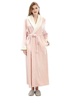 Women Long Robes Soft Fleece Winter Warm Housecoats Womens Bathrobe Dressing Gown Sleepwear Pajamas Top