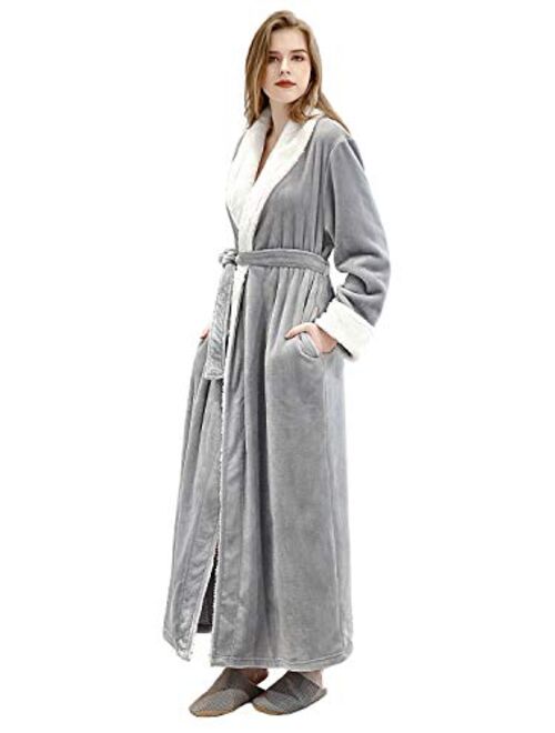 Women Long Robes Soft Fleece Winter Warm Housecoats Womens Bathrobe Dressing Gown Sleepwear Pajamas Top