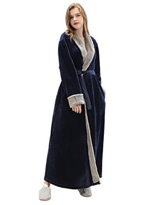 Women Long Robes Soft Fleece Winter Warm Housecoats Womens Bathrobe Dressing Gown Sleepwear Pajamas Top