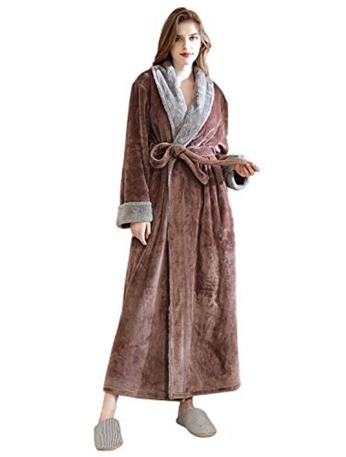 Women Long Robes Soft Fleece Winter Warm Housecoats Womens Bathrobe Dressing Gown Sleepwear Pajamas Top