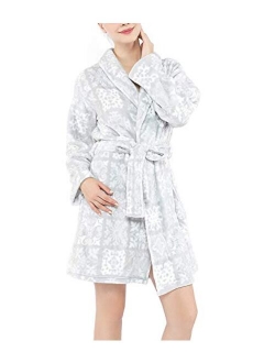 Fleece Bath Robes for Women - Lounge Womens Bathrobe Sleepwear, Knee Length Plush Bath Robe