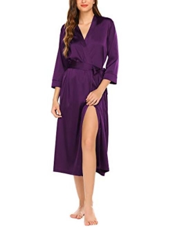 Women's Kimono Robes Long Bathrobe Satin Bridesmaids Bride Lingerie Robes Sleepwear S-XXL