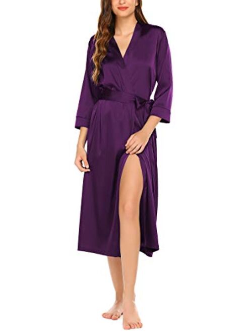 Hotouch Women's Kimono Robes Long Bathrobe Satin Bridesmaids Bride Lingerie Robes Sleepwear S-XXL