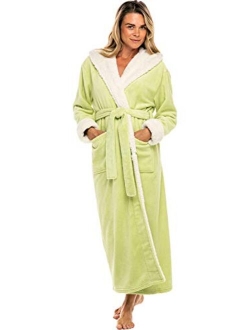 Women's Warm Fleece Robe with Hood, Long Plush Sherpa Bathrobe