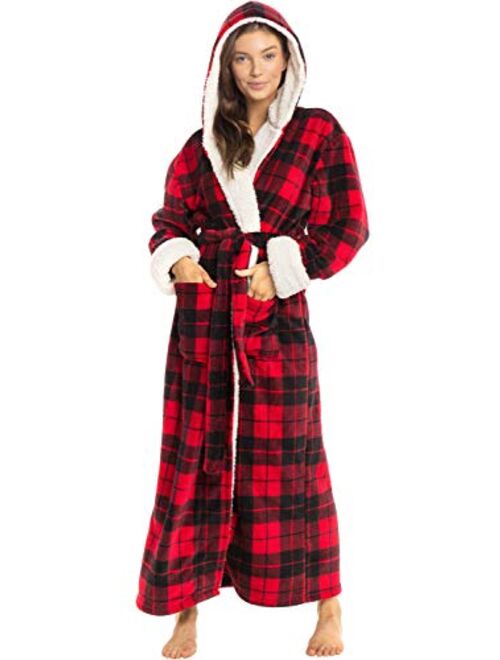 Alexander Del Rossa Women's Warm Fleece Robe with Hood, Long Plush Sherpa Bathrobe