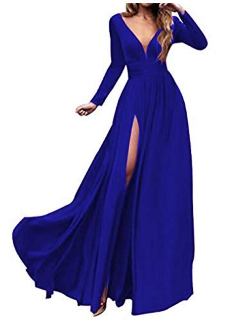 MariRobe Strapless Satin High Slit Evening Dress Prom Party Ball Gown With Pocket