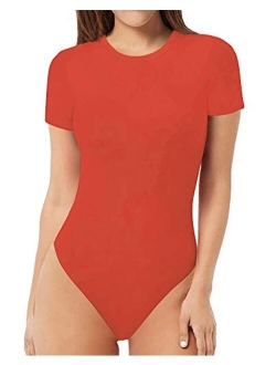 PUMIEY Women's V Neck Short Sleeve Bodysuit Sexy Tops Sharp Collection