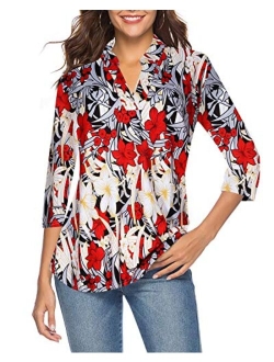 CEASIKERY Women's 3/4 Sleeve V Neck Tops Casual Tunic Blouse Loose Shirt