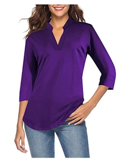 CEASIKERY Women's 3/4 Sleeve V Neck Tops Casual Tunic Blouse Loose Shirt