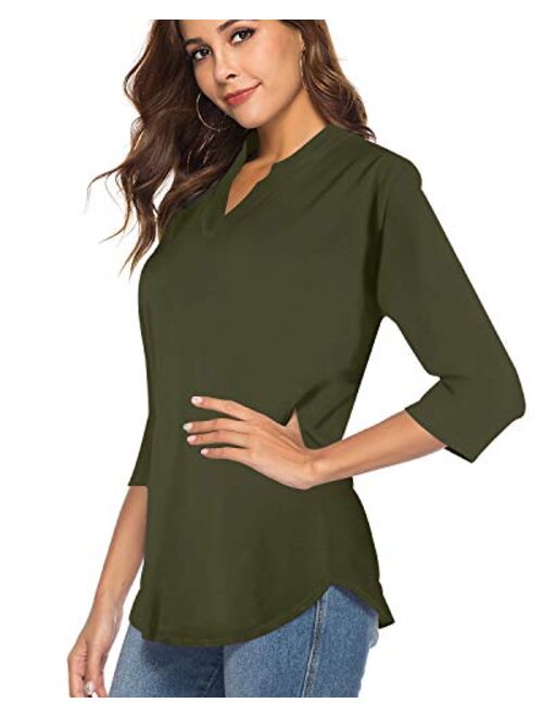 CEASIKERY Women's 3/4 Sleeve V Neck Tops Casual Tunic Blouse Loose Shirt