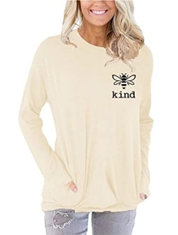 Akihoo Women Be Kind T Shirts Casual Long Sleeve Crew Neck Graphic Tops